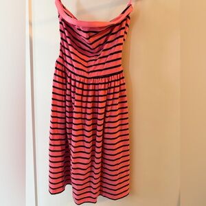 Pink and Navy Striped strapless dress